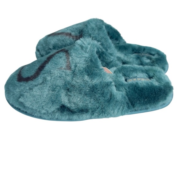 Victoria's Secret Green Fuzzy Faux Fur Logo Slip On‎ Slippers Women’s Size L - Picture 8 of 10